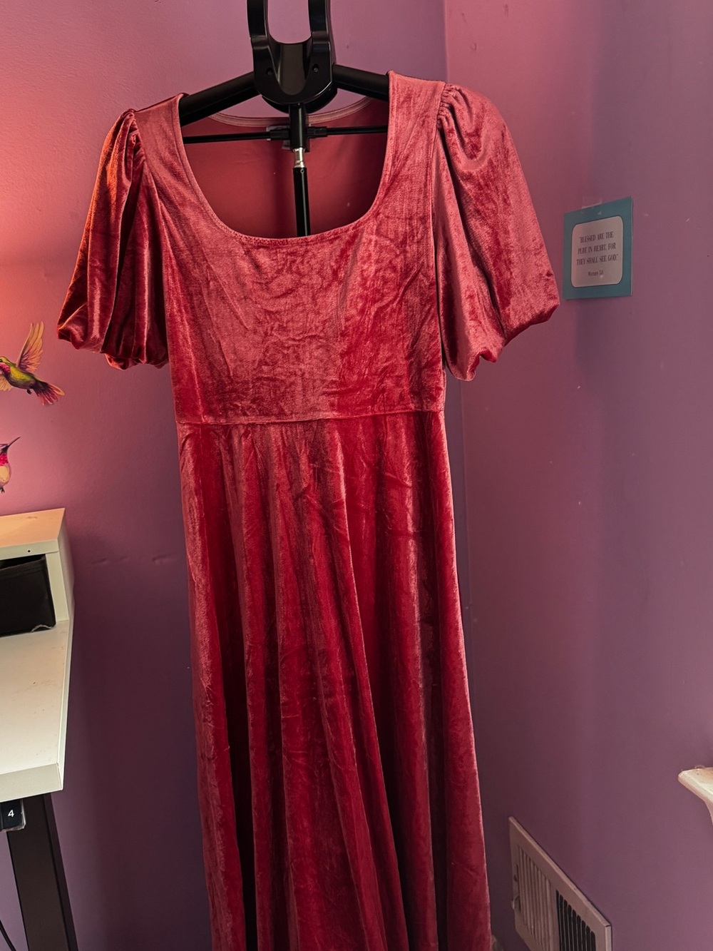 Velvet Scoop Neck Midi Dress - Soft Pink